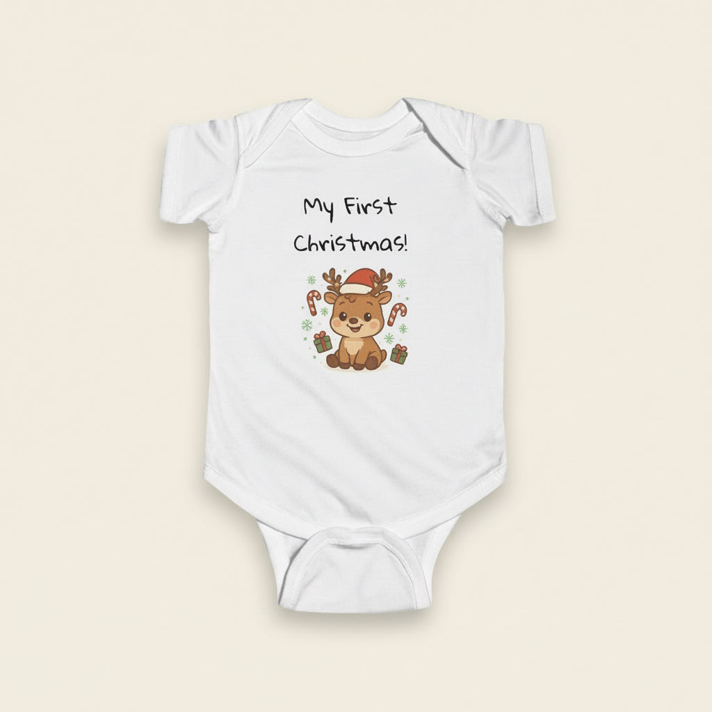 Infant Bodysuit - "My First Christmas" Reindeer Baby Onesie