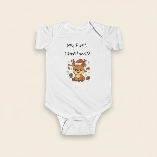 Infant Bodysuit - "My First Christmas" Reindeer Baby Onesie