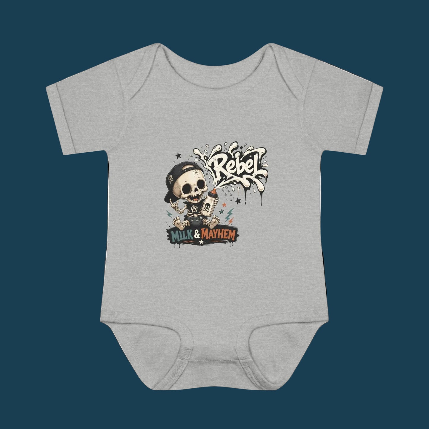 Rebel Milk & Mayhem Infant Bodysuit - Cute Skull Baby Onesie