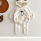 Baby Clothing Autumn Winter Cute Hooded Cartoon Bear Baby Crawling Clothes Pajamas Warm Double-sided Plush Jumpsuit Trousers Set