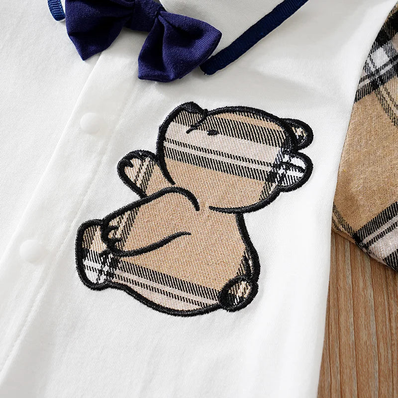 Newborn Baby Clothes 0-12 Months Khaki bear print Cotton Long Sleeve Footies Toddler Boy Clothes Kids Jumpsuit Pyjama Bebe