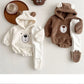 Baby Clothing Autumn Winter Cute Hooded Cartoon Bear Baby Crawling Clothes Pajamas Warm Double-sided Plush Jumpsuit Trousers Set