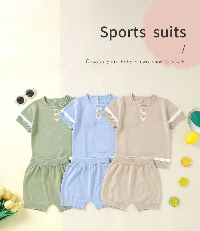 Baby Cotton Knit Top & Shorts Set, Soft and Breathable