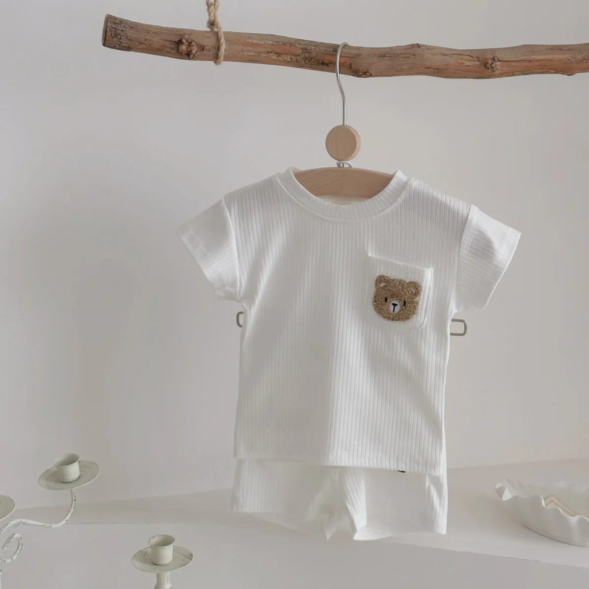 Baby 2Pcs Children Clothes Embroidered Little Bear T-Shirts+Loose Shorts Boys Girls Infant Sets Toddler Clothes Summer Clothes