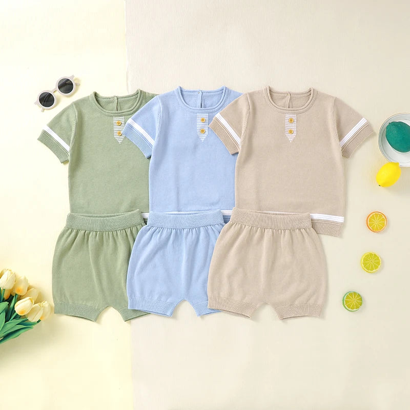 Baby Cotton Knit Top & Shorts Set, Soft and Breathable