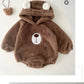 Baby Clothing Autumn Winter Cute Hooded Cartoon Bear Baby Crawling Clothes Pajamas Warm Double-sided Plush Jumpsuit Trousers Set