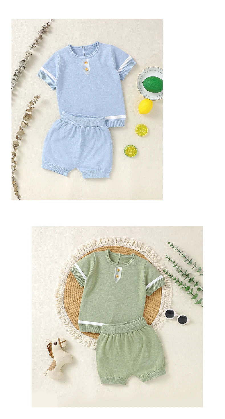 Baby Cotton Knit Top & Shorts Set, Soft and Breathable