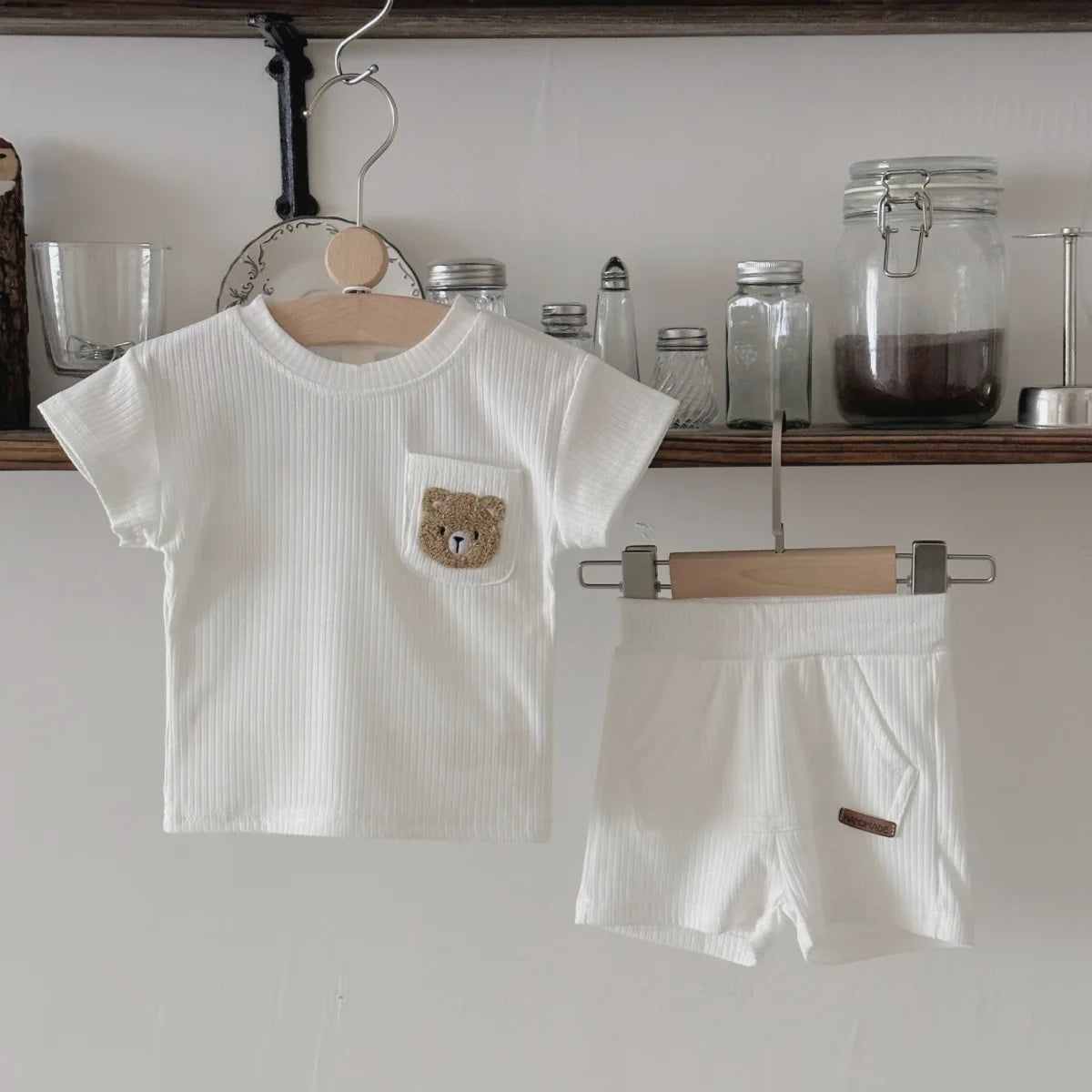 Baby 2Pcs Children Clothes Embroidered Little Bear T-Shirts+Loose Shorts Boys Girls Infant Sets Toddler Clothes Summer Clothes