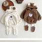 Baby Clothing Autumn Winter Cute Hooded Cartoon Bear Baby Crawling Clothes Pajamas Warm Double-sided Plush Jumpsuit Trousers Set