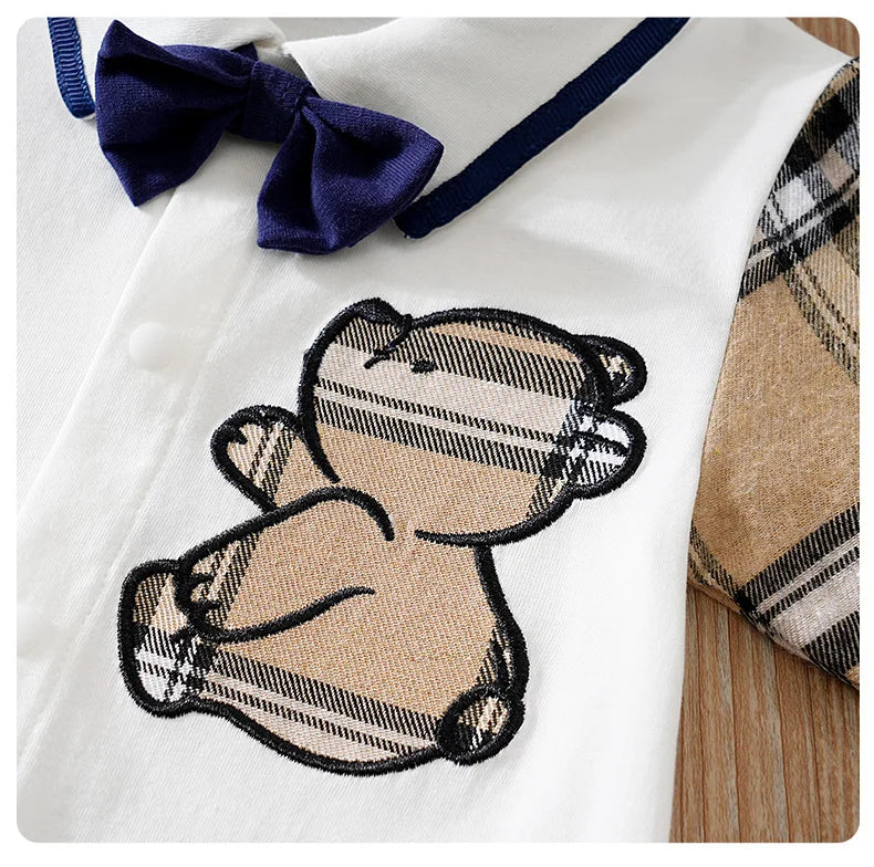 Newborn Baby Clothes 0-12 Months Khaki bear print Cotton Long Sleeve Footies Toddler Boy Clothes Kids Jumpsuit Pyjama Bebe