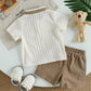 Summer Baby Boy Short-Sleeved Top + Shorts Two-Piece Set, Suitable for Casual Outings and Play, the Cartoon Bear Shows Off the Baby's Cuteness