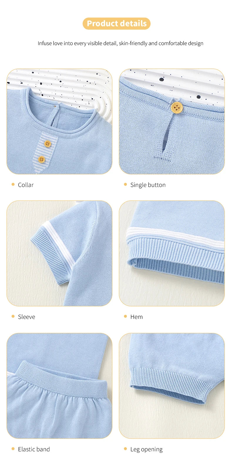 Baby Cotton Knit Top & Shorts Set, Soft and Breathable