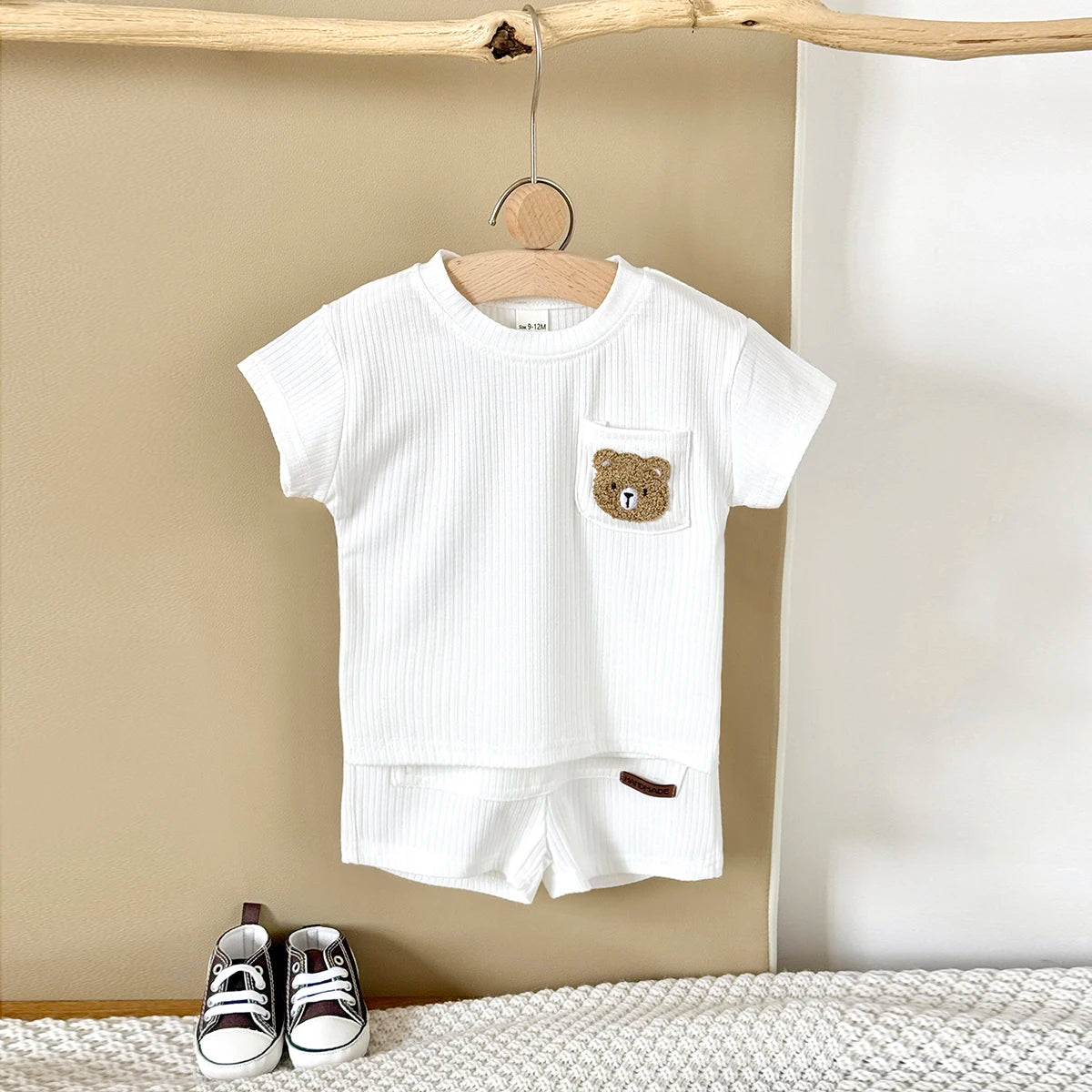 Baby 2Pcs Children Clothes Embroidered Little Bear T-Shirts+Loose Shorts Boys Girls Infant Sets Toddler Clothes Summer Clothes