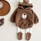 Baby Clothing Autumn Winter Cute Hooded Cartoon Bear Baby Crawling Clothes Pajamas Warm Double-sided Plush Jumpsuit Trousers Set