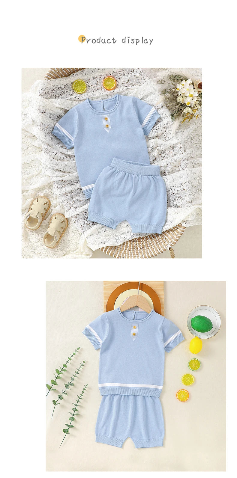 Baby Cotton Knit Top & Shorts Set, Soft and Breathable