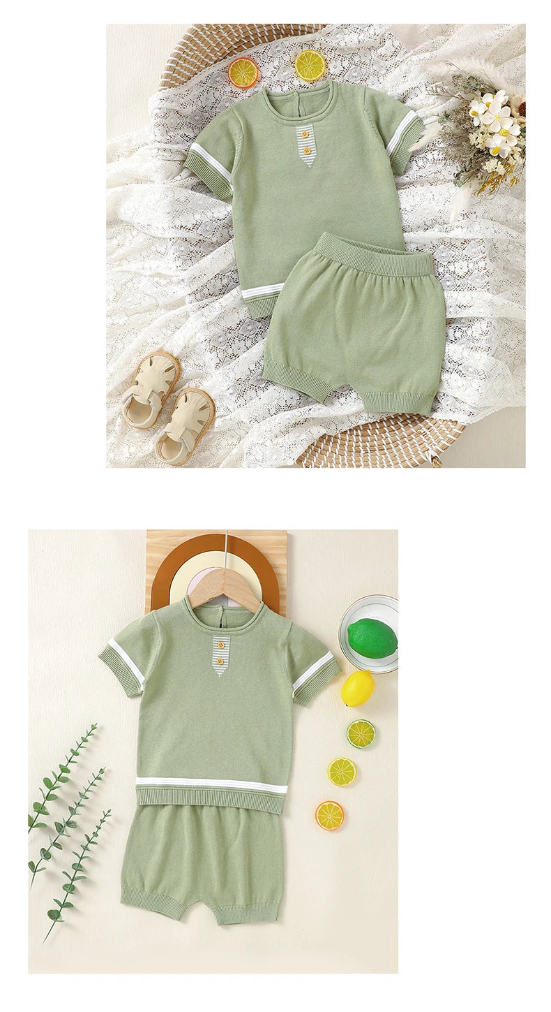 Baby Cotton Knit Top & Shorts Set, Soft and Breathable