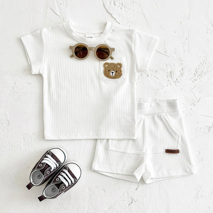 Baby 2Pcs Children Clothes Embroidered Little Bear T-Shirts+Loose Shorts Boys Girls Infant Sets Toddler Clothes Summer Clothes