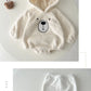 Baby Clothing Autumn Winter Cute Hooded Cartoon Bear Baby Crawling Clothes Pajamas Warm Double-sided Plush Jumpsuit Trousers Set