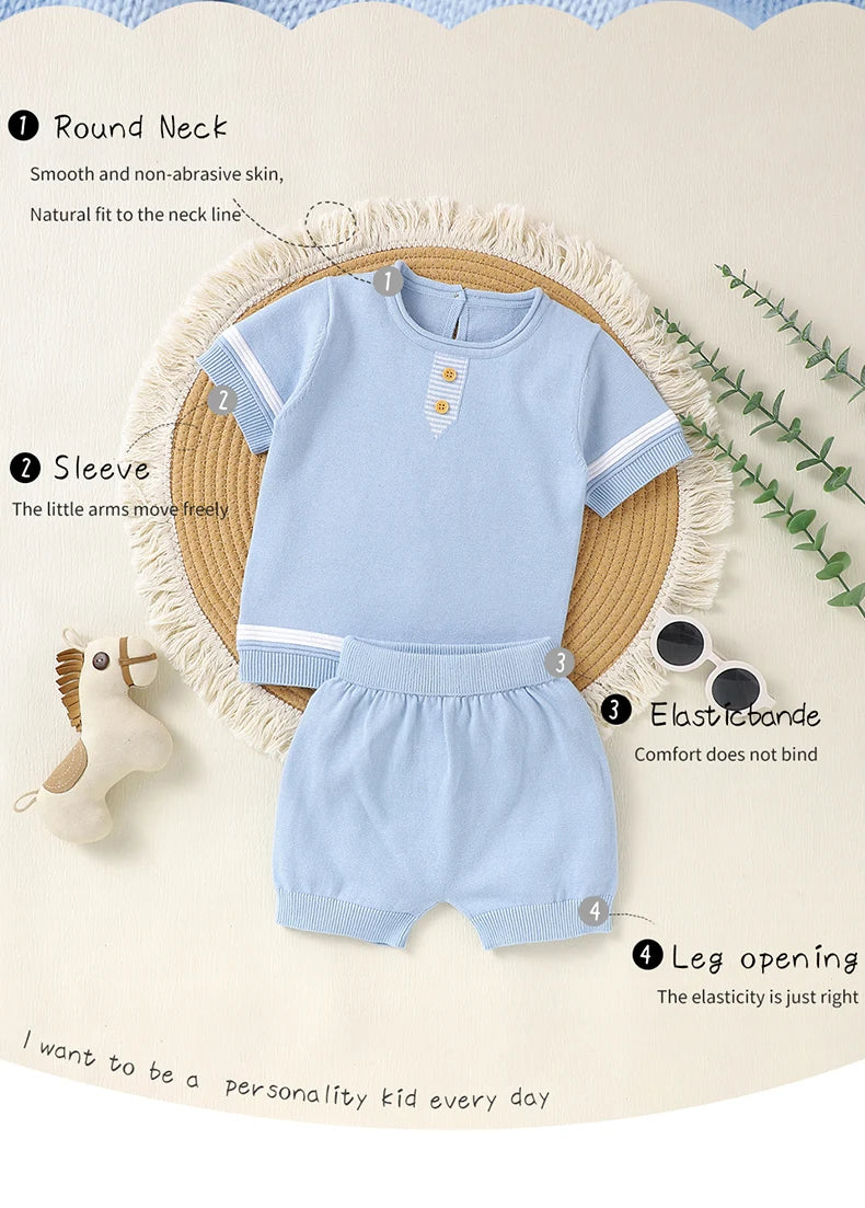 Baby Cotton Knit Top & Shorts Set, Soft and Breathable