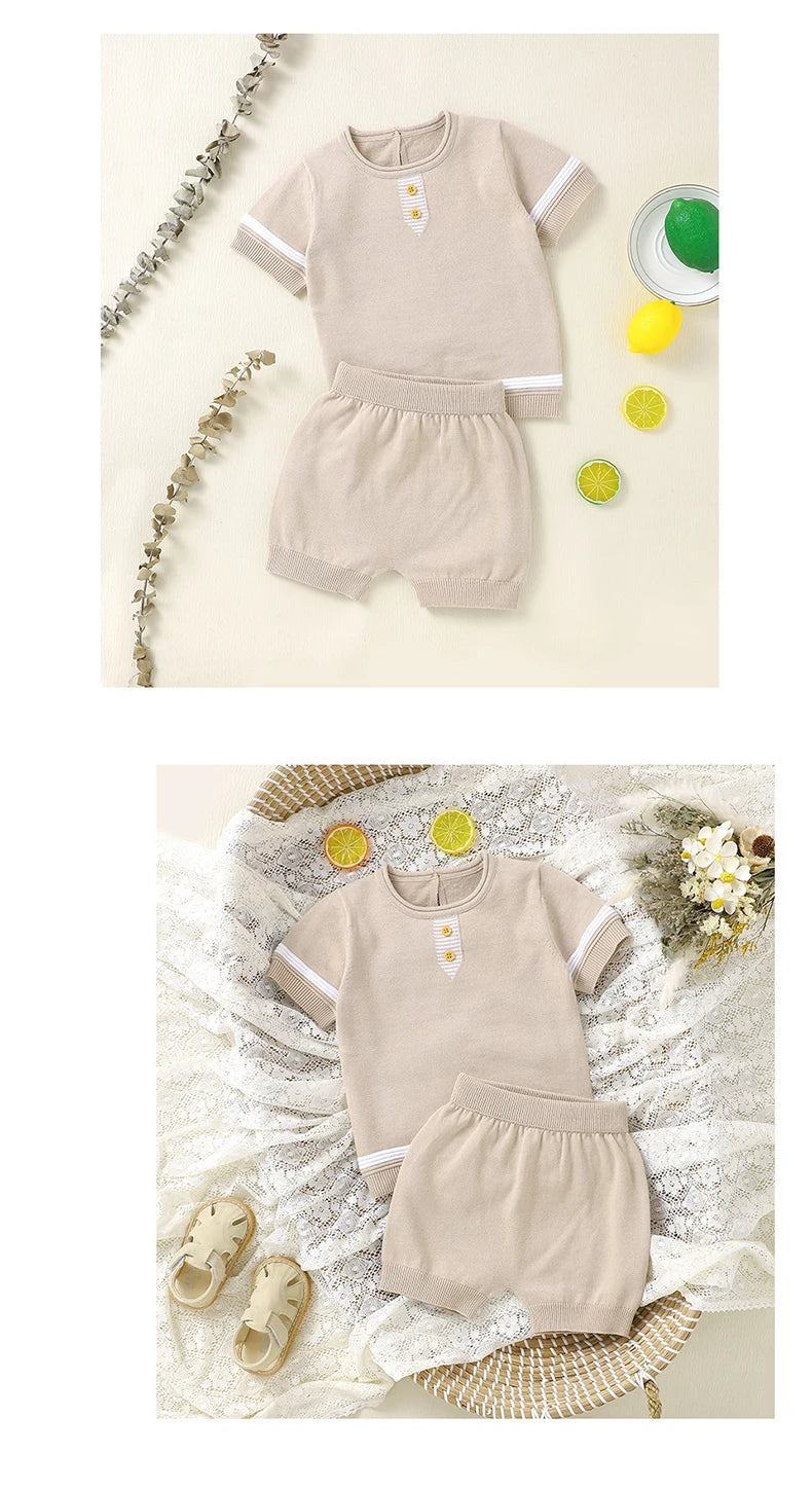 Baby Cotton Knit Top & Shorts Set, Soft and Breathable