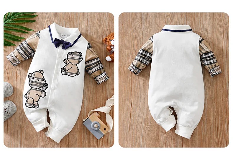 Newborn Baby Clothes 0-12 Months Khaki bear print Cotton Long Sleeve Footies Toddler Boy Clothes Kids Jumpsuit Pyjama Bebe