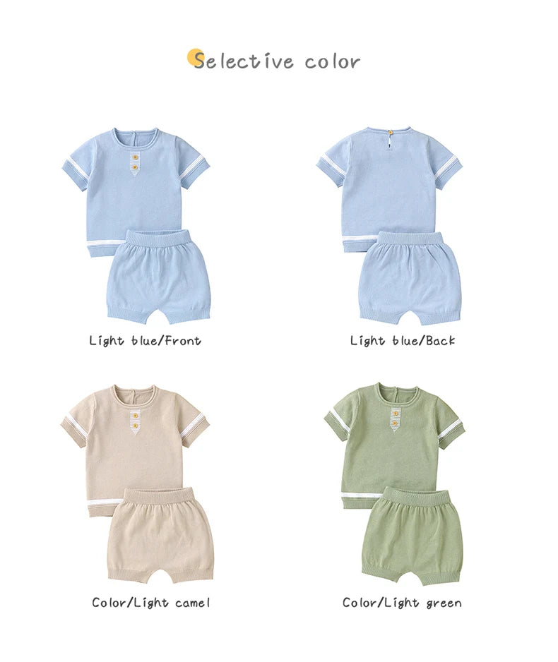 Baby Cotton Knit Top & Shorts Set, Soft and Breathable