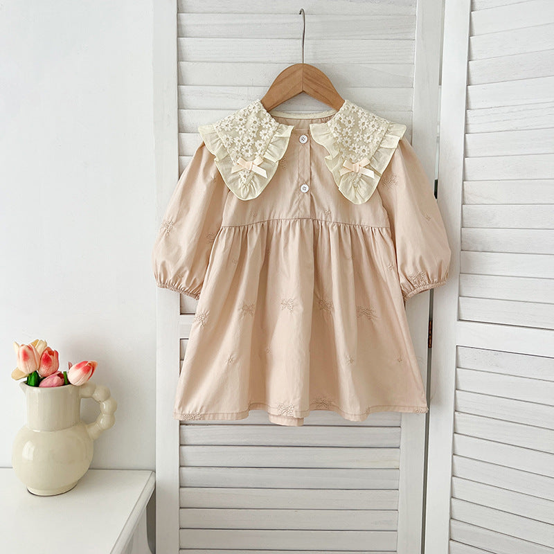 Arrival Autumn Baby Kids Girls Long Sleeves Bows Embroidery Pattern